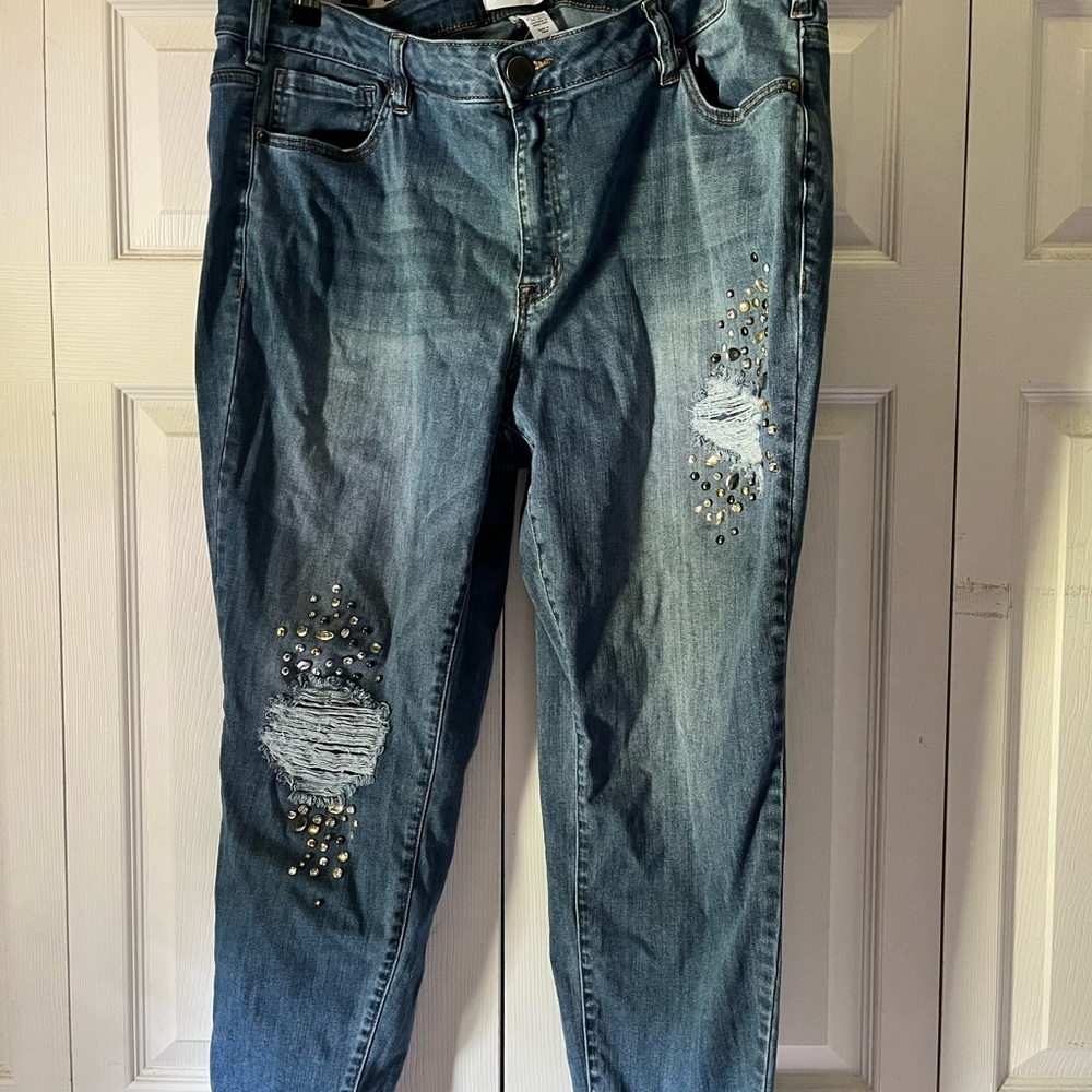 Women's Blue Embellished Jeans